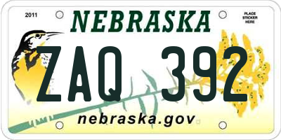 NE license plate ZAQ392