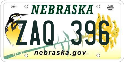 NE license plate ZAQ396