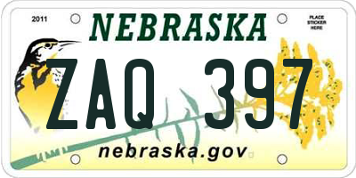 NE license plate ZAQ397