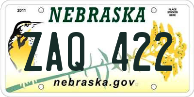 NE license plate ZAQ422