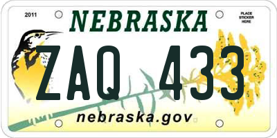 NE license plate ZAQ433