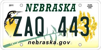 NE license plate ZAQ443