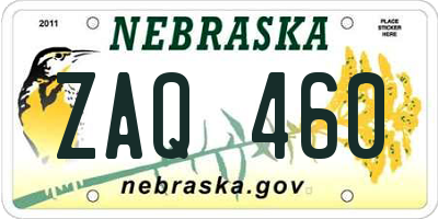 NE license plate ZAQ460