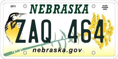NE license plate ZAQ464