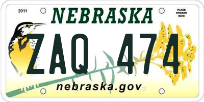 NE license plate ZAQ474