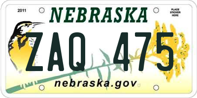 NE license plate ZAQ475