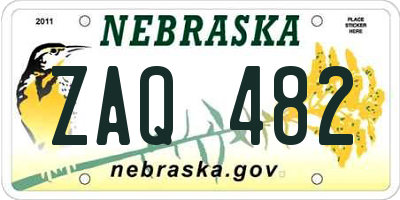 NE license plate ZAQ482