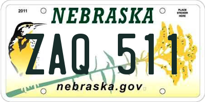 NE license plate ZAQ511