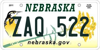 NE license plate ZAQ522