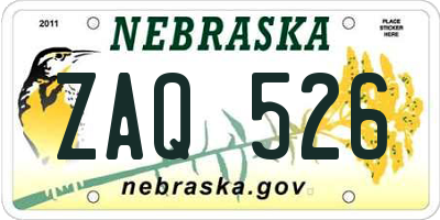 NE license plate ZAQ526