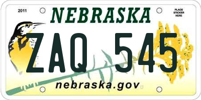 NE license plate ZAQ545