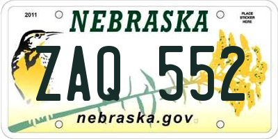NE license plate ZAQ552