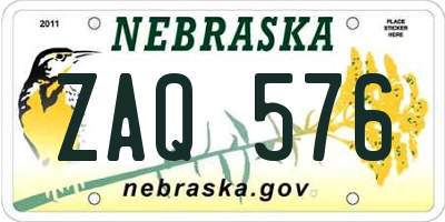 NE license plate ZAQ576