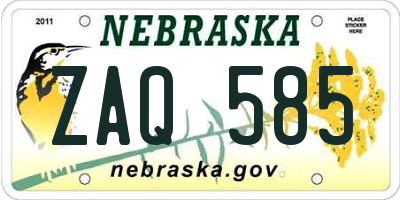 NE license plate ZAQ585