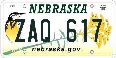NE license plate ZAQ617