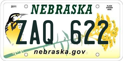 NE license plate ZAQ622