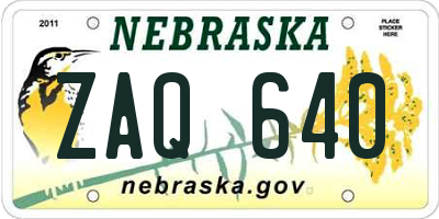 NE license plate ZAQ640