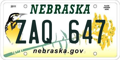 NE license plate ZAQ647