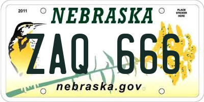 NE license plate ZAQ666