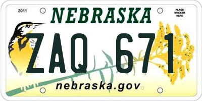NE license plate ZAQ671
