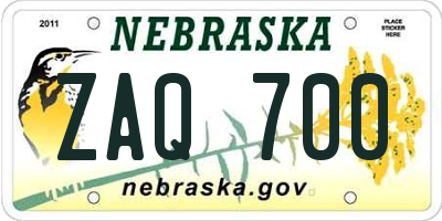 NE license plate ZAQ700