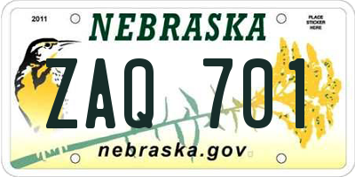 NE license plate ZAQ701