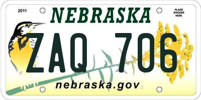 NE license plate ZAQ706