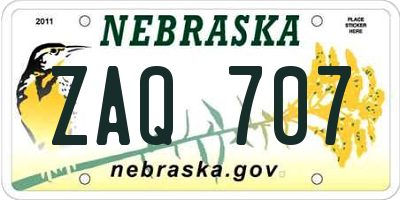 NE license plate ZAQ707