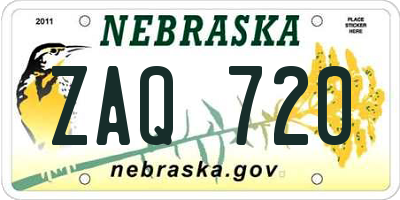 NE license plate ZAQ720