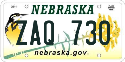 NE license plate ZAQ730