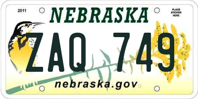 NE license plate ZAQ749