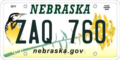 NE license plate ZAQ760