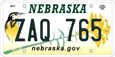 NE license plate ZAQ765