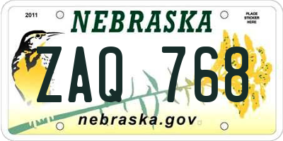 NE license plate ZAQ768
