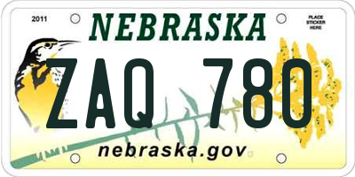 NE license plate ZAQ780