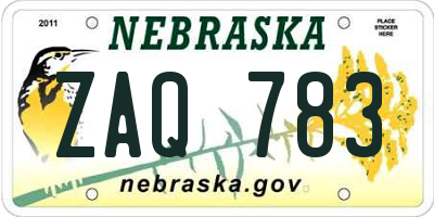 NE license plate ZAQ783