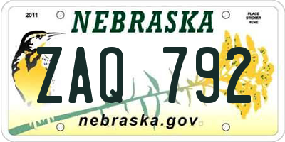 NE license plate ZAQ792
