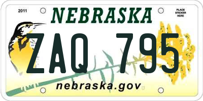 NE license plate ZAQ795