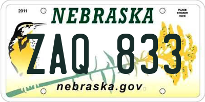 NE license plate ZAQ833