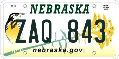 NE license plate ZAQ843