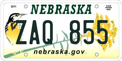 NE license plate ZAQ855