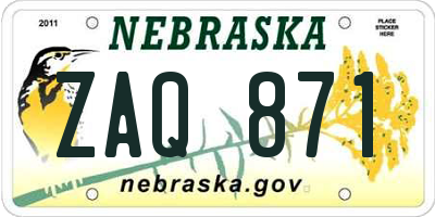 NE license plate ZAQ871