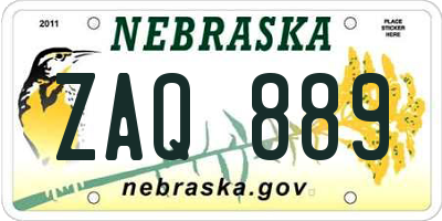 NE license plate ZAQ889