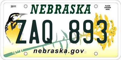 NE license plate ZAQ893