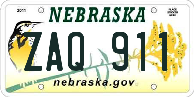 NE license plate ZAQ911