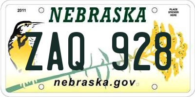 NE license plate ZAQ928