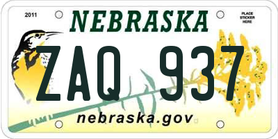 NE license plate ZAQ937