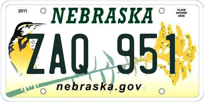 NE license plate ZAQ951