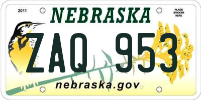 NE license plate ZAQ953