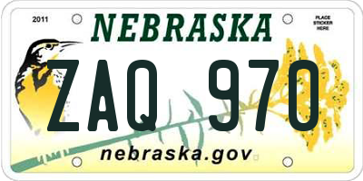 NE license plate ZAQ970